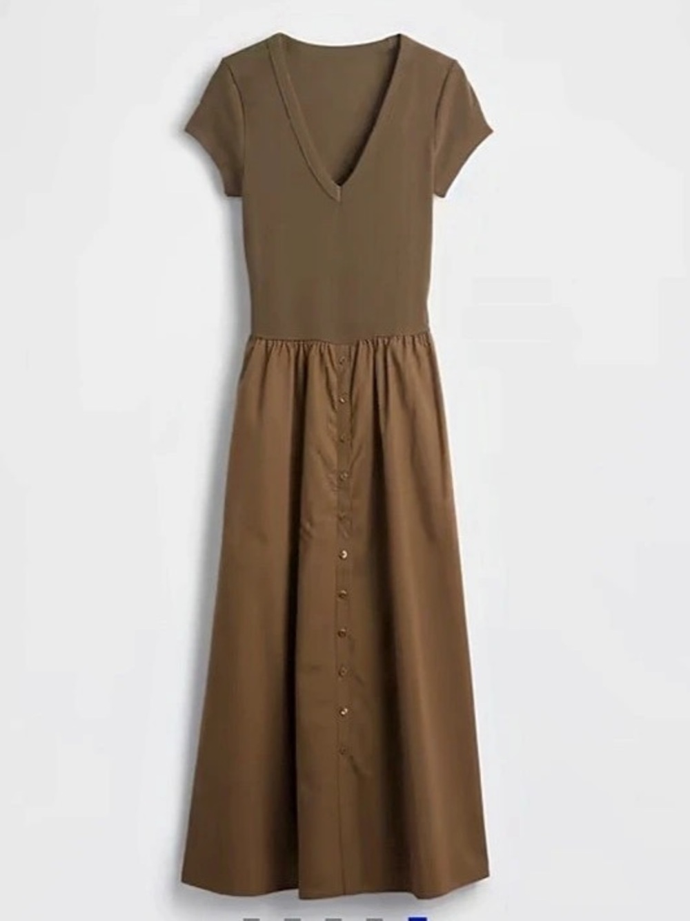 Gap Modern Mixed Media Maxi Dress V-Neck Olive
